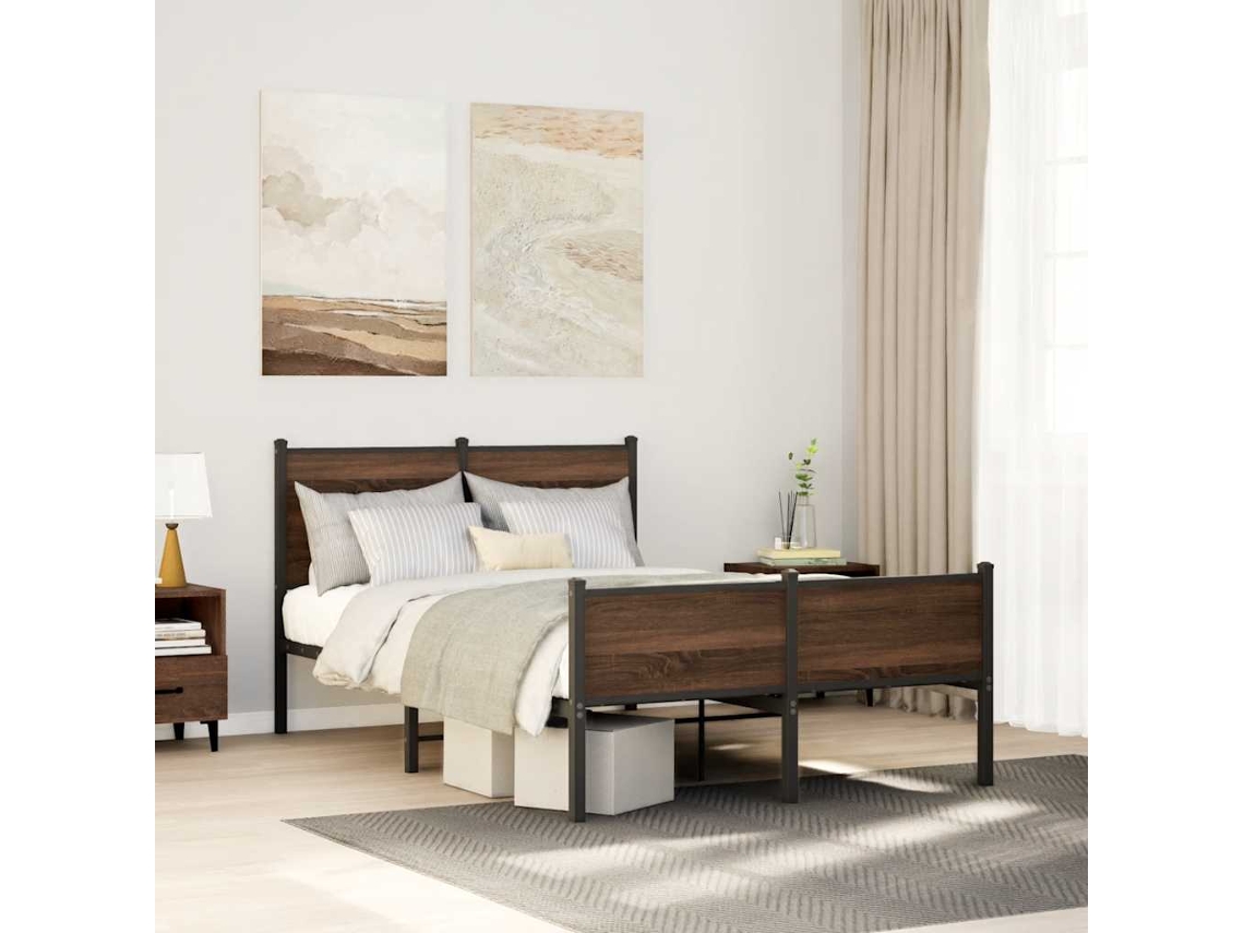 Estrutura De Cama Sem Colchão 120x190cm Metal Carvalho Castanho