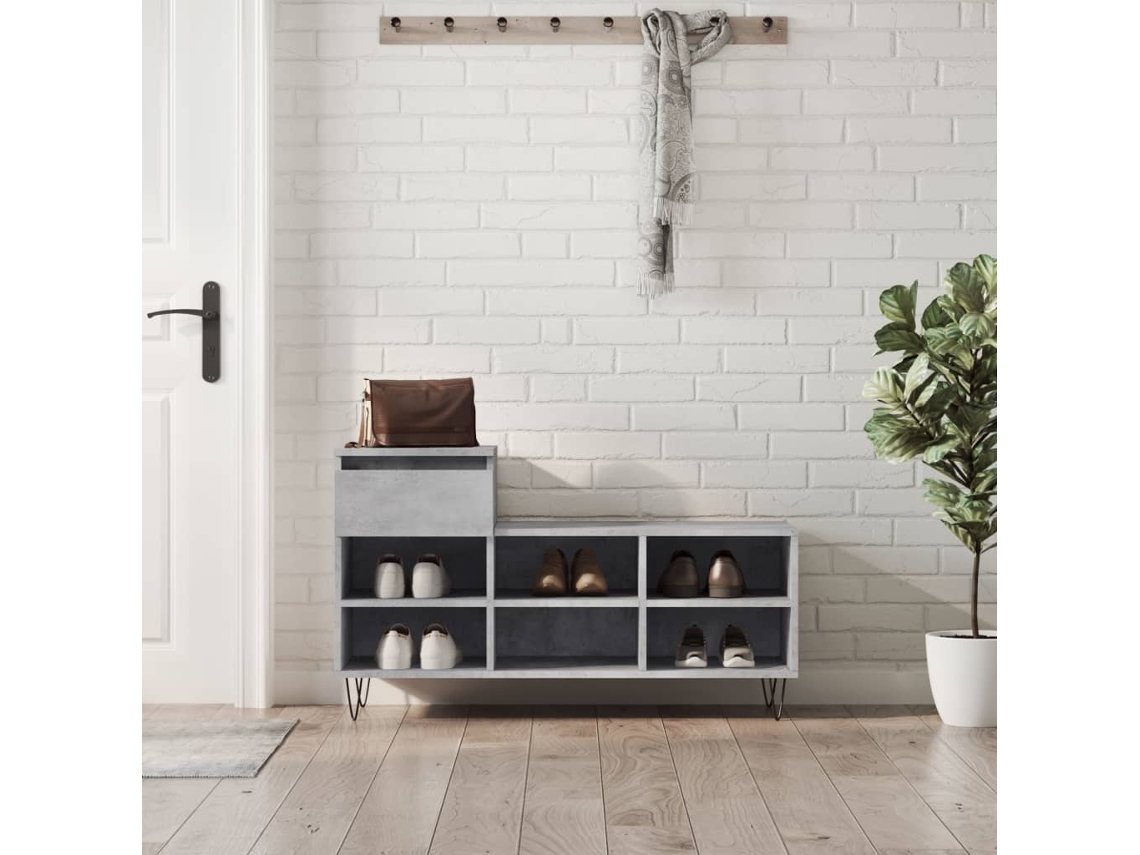 Vidaxl Sapateira 102x36x60 Cm Derivados De Madeira Cinzento Cimento
