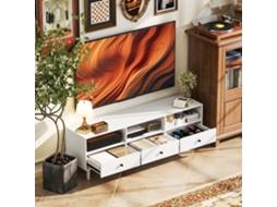 Cômoda Tv Suporte Gavetas Aglomerado Até75 Com 3 Comp Abertos E Branco