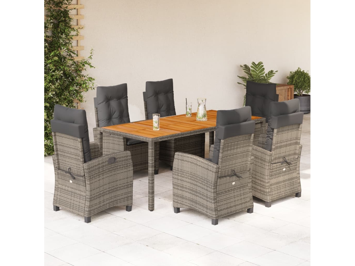 Vidaxl 7 Pcs Conjunto de Jantar P/ Jardim C/ Almofadões Vime Pe Cinza