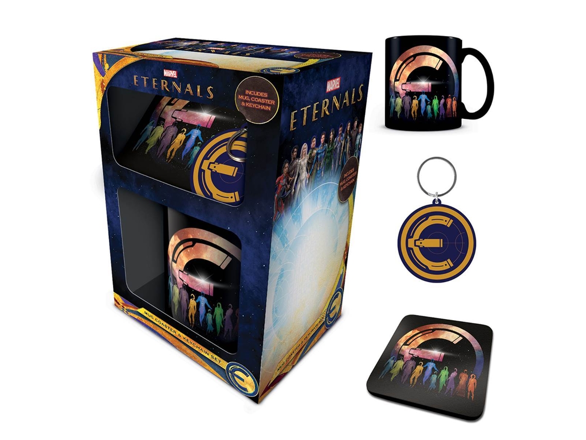 Caixa de Oferta com Caneca Base para Copos e Porta-Chaves PYRAMID The Eternals