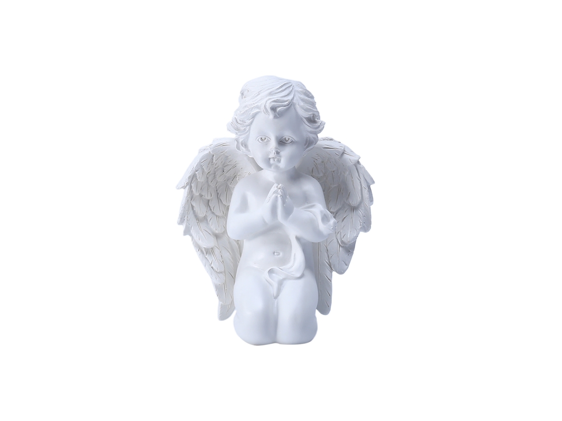 Estátua Anjo Oração Ornamento Mesa Resina 11x9x14.5cm
