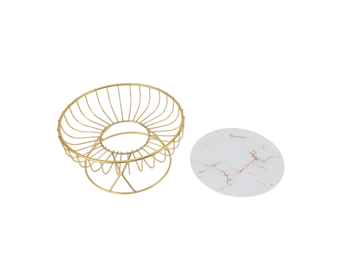 Cesta de frutas de metal redonda com design furado e bandejas douradas para frutas e lanches S/MARCA