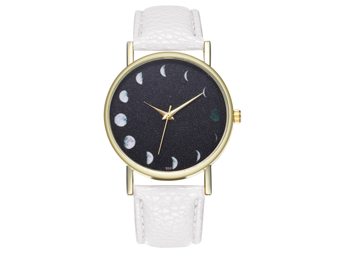 Relógio de pulso analógico Zhoulianfa Quartz com pulseira de PU e mostrador redondo branco.