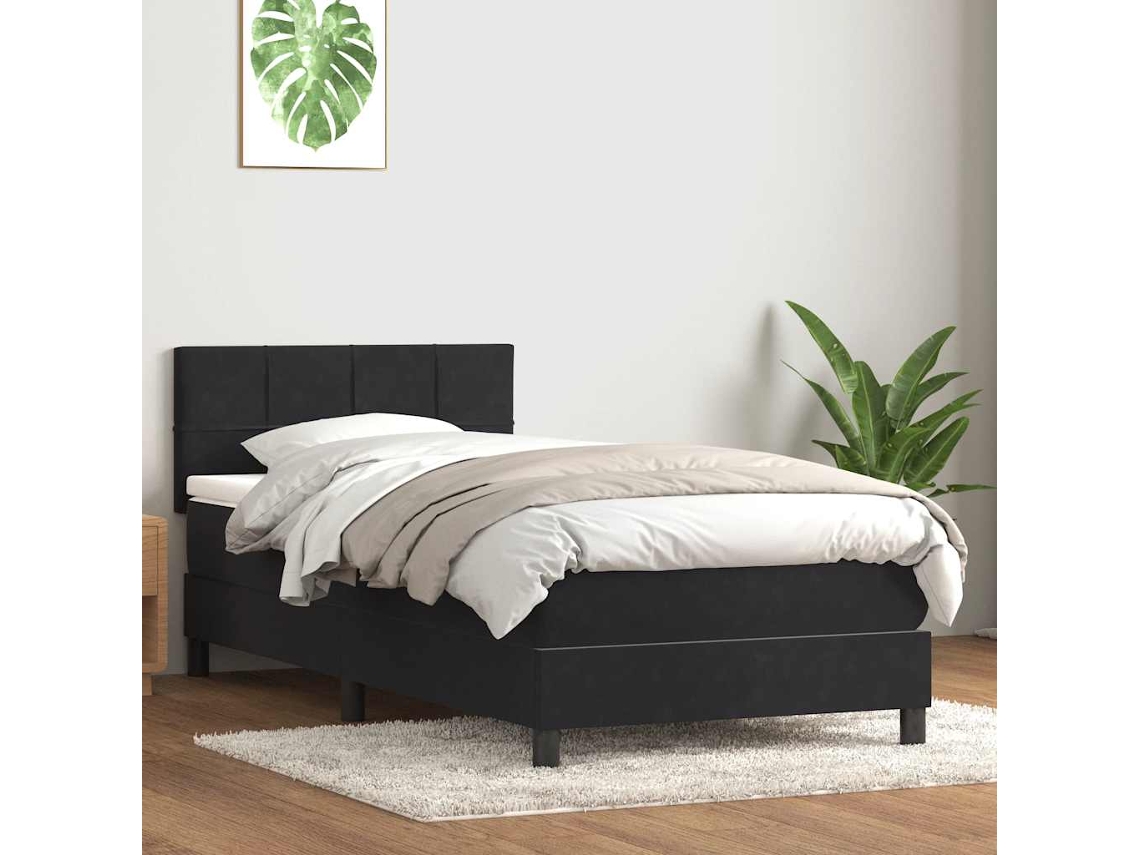 Cama Box Spring Com Colchão 90x210 Cm Veludo Preto