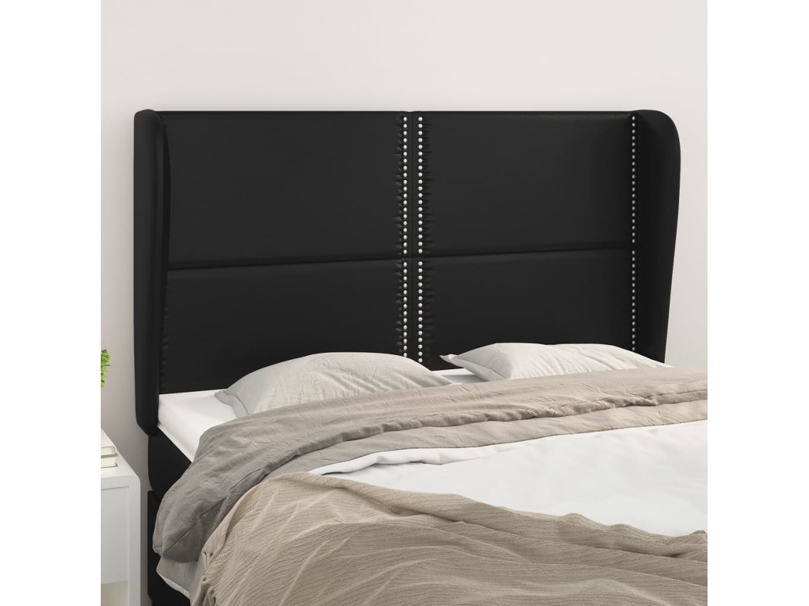 Vidaxl Cabeceira De Cama C/ Abas Couro Artif. 147x23x118/128 Cm Preto