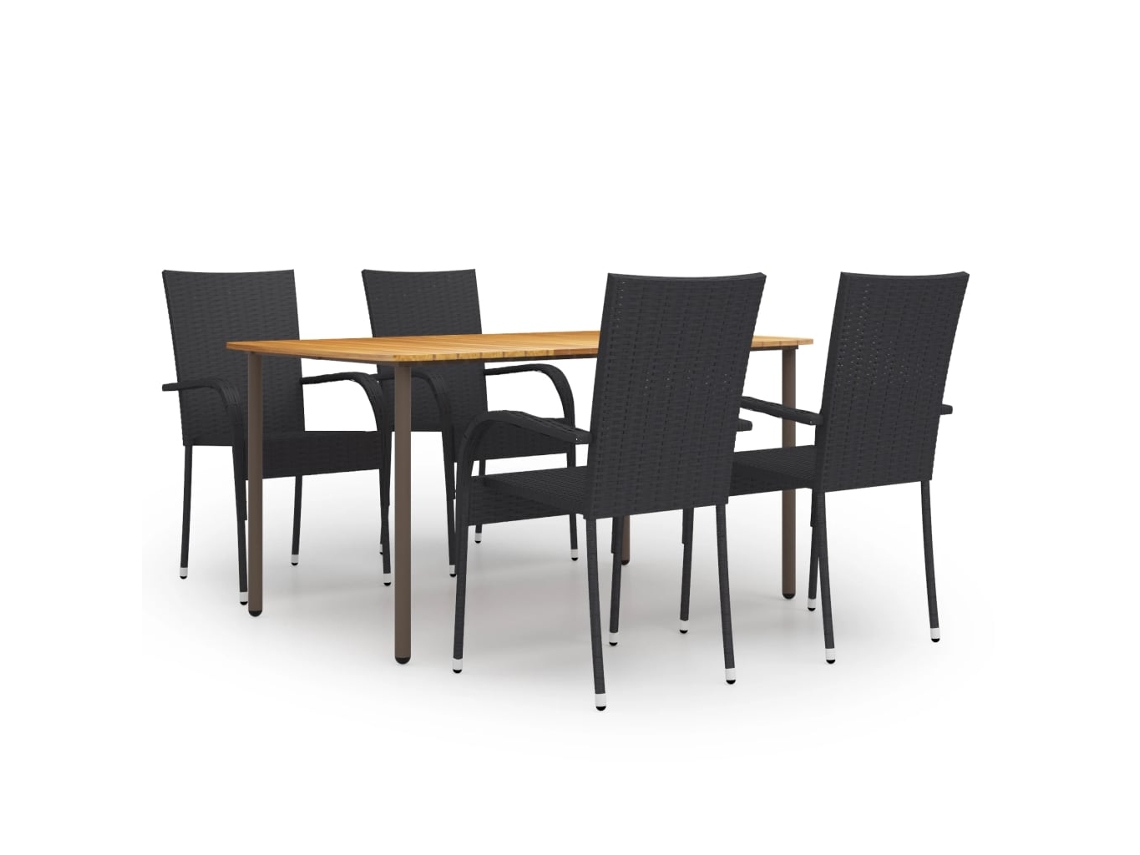 5 Pcs Conjunto De Jantar Para Jardim Vime Pe Preto Dkd Home Decor