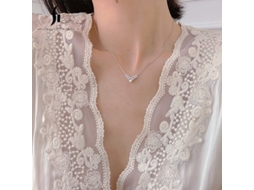 Colar de Pérolas em Prata S925 Desenhado com uma Cravação de Diamantes em Forma de V Minimalista, Sofisticada e Elegante. MDUG (ouro Branco)