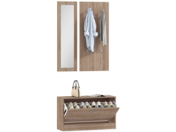 Conjunto 3 Peças: Banco Sapateira, Cabideiro, Espelho, 80x27x46,5 Cm, Castanho Escuro