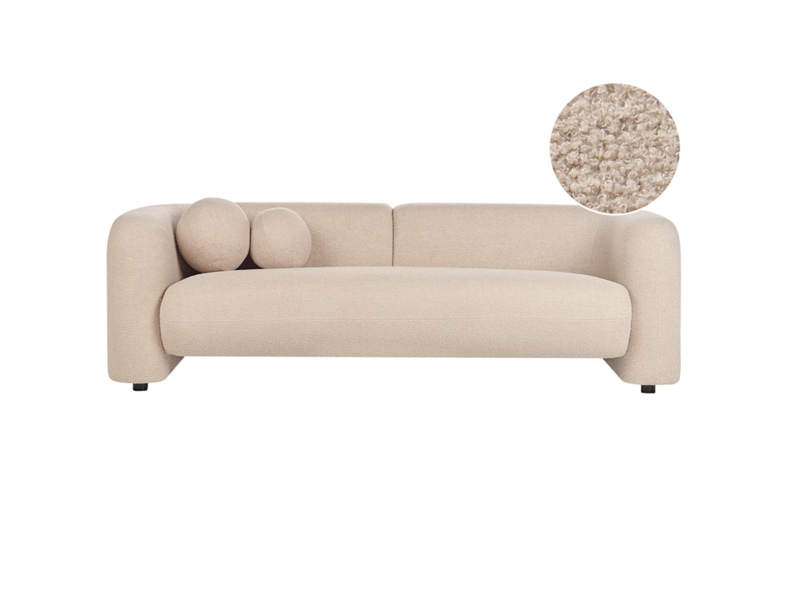 Sofá de 3 lugares BELIANI Leiren de Bouclé Creme 224x87x68