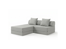 Sofá Modular 3 Lugares + Puff Convertível Liso Cinza Escuro SKOFFA
