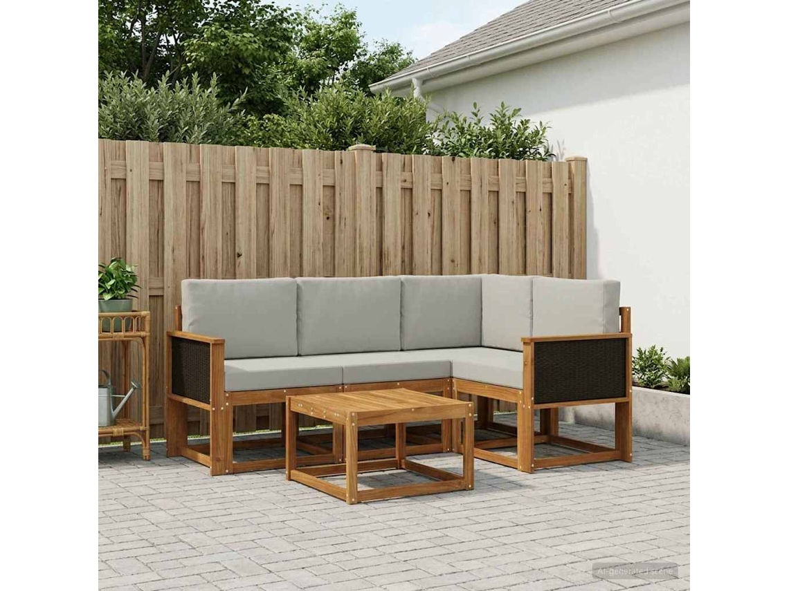 Vidaxl Conjunto De Sofás Para Exterior 5 Pcs Natural E Cinzento-claro