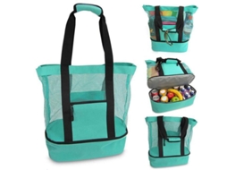 Bolsa De Praia Grande Dobrável Com Zíper Em Tela, Bolsa Ombro Impermeável E Resistente À Areia, Transporte Vários Bolsos, Espaço -aquaforge