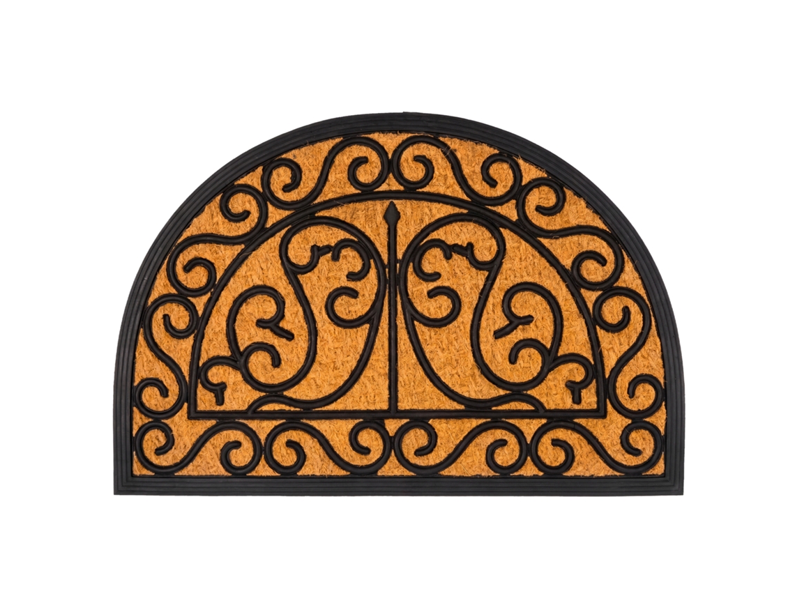 Relaxdays Capacho Coco Borracha, Semicircular, Barroco A, 60x40, Interior Exterior, Antiderrapante, Natural/preto