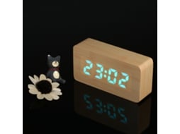 Relógio de Alarme Digital de Madeira com LED RGB, 115 Cores, Controle de Voz e USB S/MARCA
