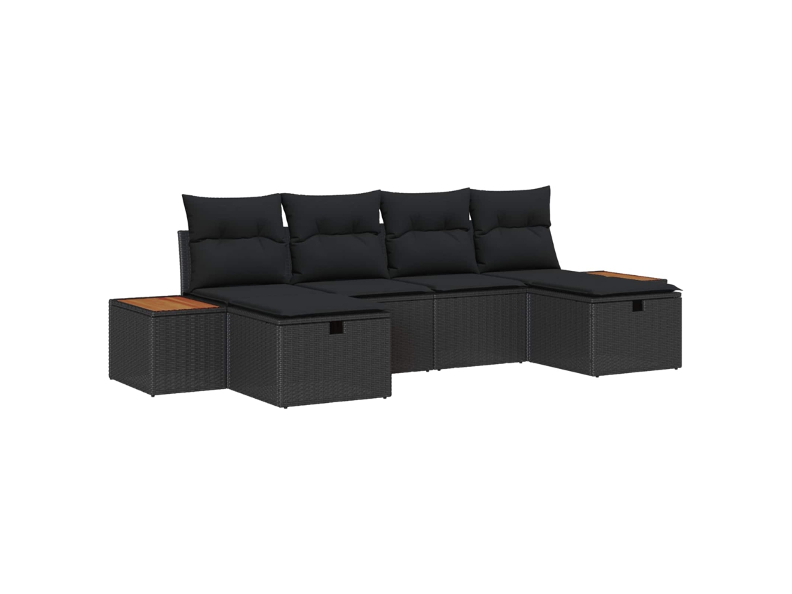 Vidaxl Conjunto De Sofá De Jardim Com Almofada 6 Pcs Preto Vime Pe