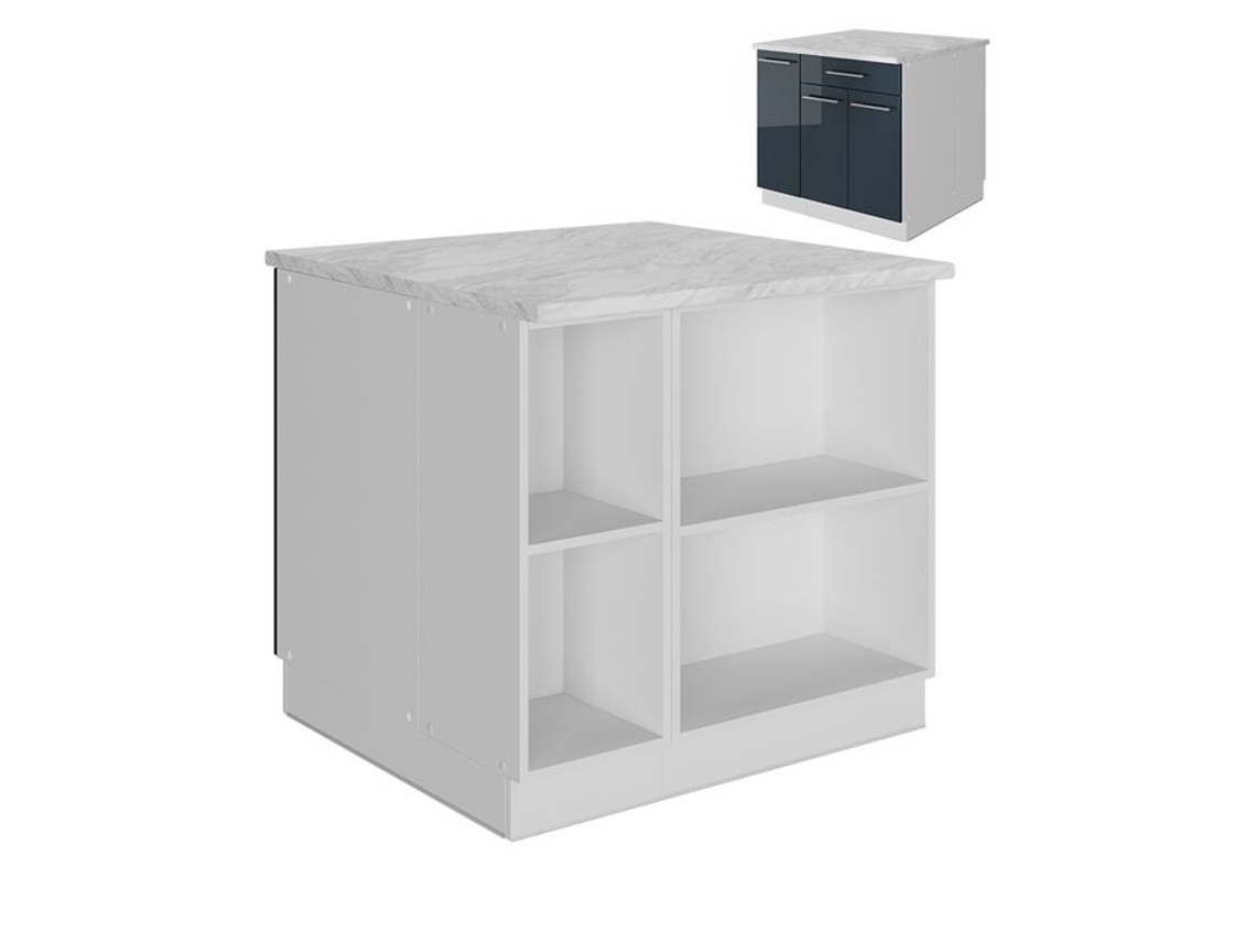 Ilha de cozinha Fame-Line, 90 cm com gaveta, sem bancada, azul escuro brilhante/branco, VICCO