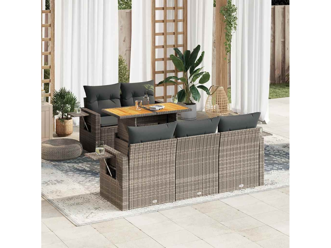 Vidaxl 6 Pcs Conjunto Sofás De Jardim Com Almofadões Vime Cinzento