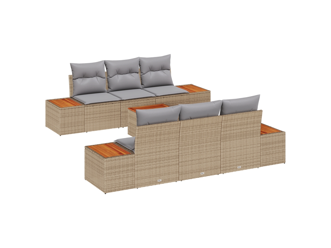 Conjunto 7 Sofá De Jardim Vidaxl Bege Vime Pe (55 X 55 X 37 Cm)