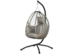 Cadeira Supensa Com Suporte Com Cesta Dobrável Almofada E Apoio Para A Cabeça 110x100x188 Cm Cinza E Preto