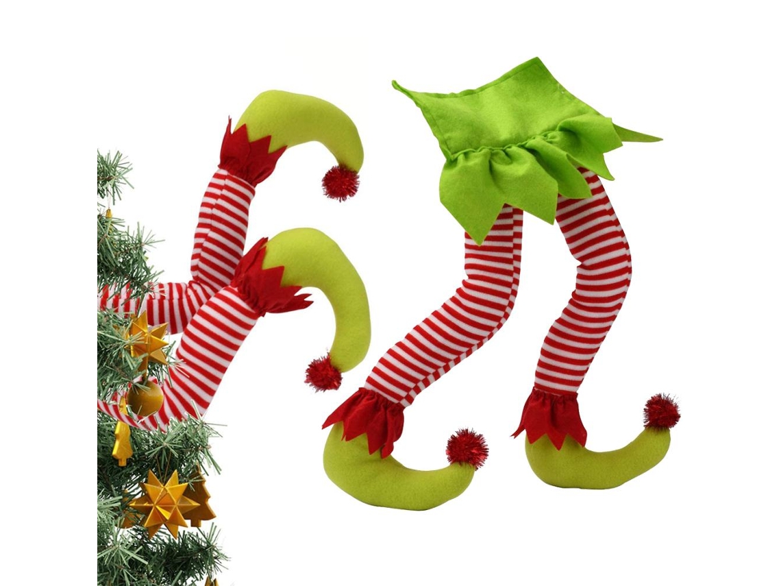 Boneco Elfo De Natal Com Pernas Presas Para Topo De Árvore