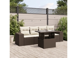 Vidaxl 5 Pcs Conjunto Sofás P/ Jardim C/ Almofadões Vime Pe Castanho