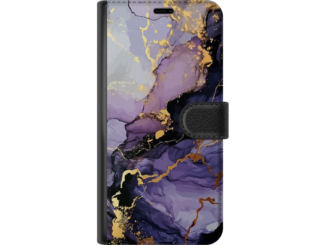 Capa Carteira Compatível Com Apple Iphone 17 Pro, Estampa Mármore Roxo.