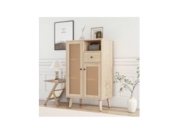 Aparador de madeira Hvorstur 60 x 40 x 101 cm com 2 portas de vime e 1 gaveta, armário de canto com amplo espaço de armazenamento