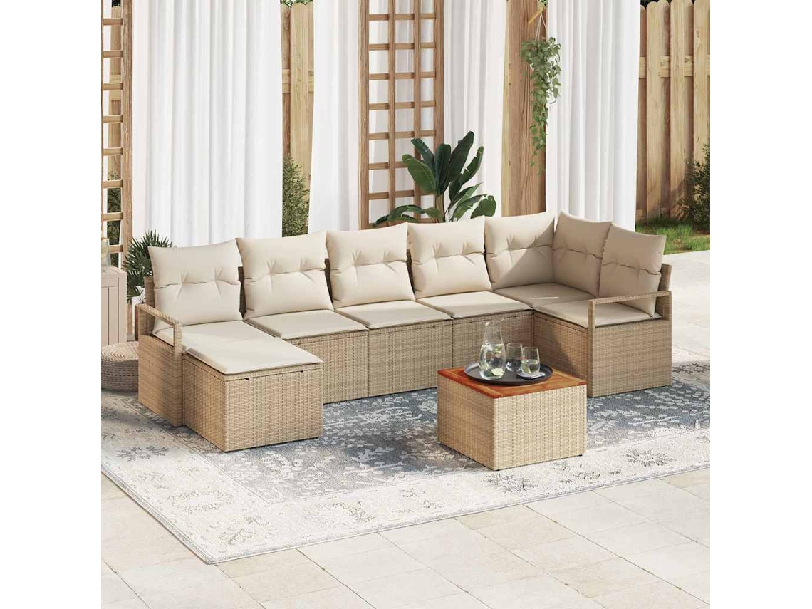 Vidaxl Conjunto De Sofá De Jardim 8 Unid. Bege E Creme Vime Pe