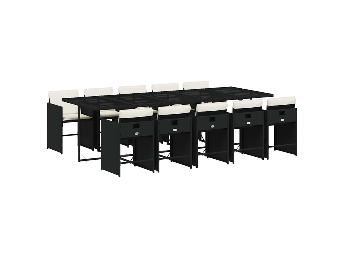 Conjunto de 11 Jantar para Jardim com Almofadões Vime Pe Preto MAISON EXCLUSIVE