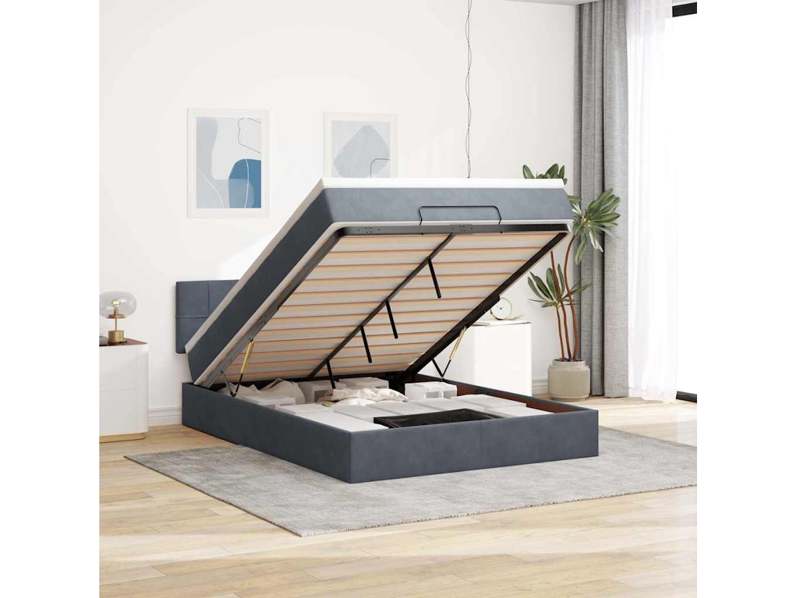 Vidaxl Estrutura De Cama Otomana Com Colchão 140x190cm Cinzento Escuro