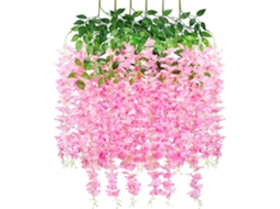 Guirlanda de Flores Artificiais de Glicínia, Flores Artificiais para Pendurar, para Casamentos, Rosa Claro AQUAFORGE