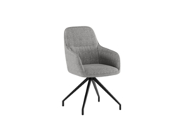 Cadeira De Jantar Giratória Gaia, Design Moderno Em Formato De Concha, Com Estofamento Em Tecido Cinza Claro E Estrutura De Metal Preto - Om