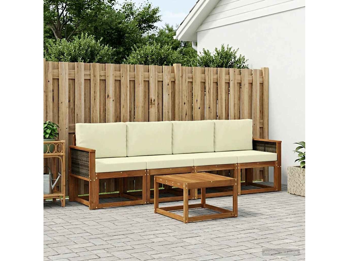 Vidaxl Conjunto De Sofás Para Exterior 4 Pcs Natural E Creme