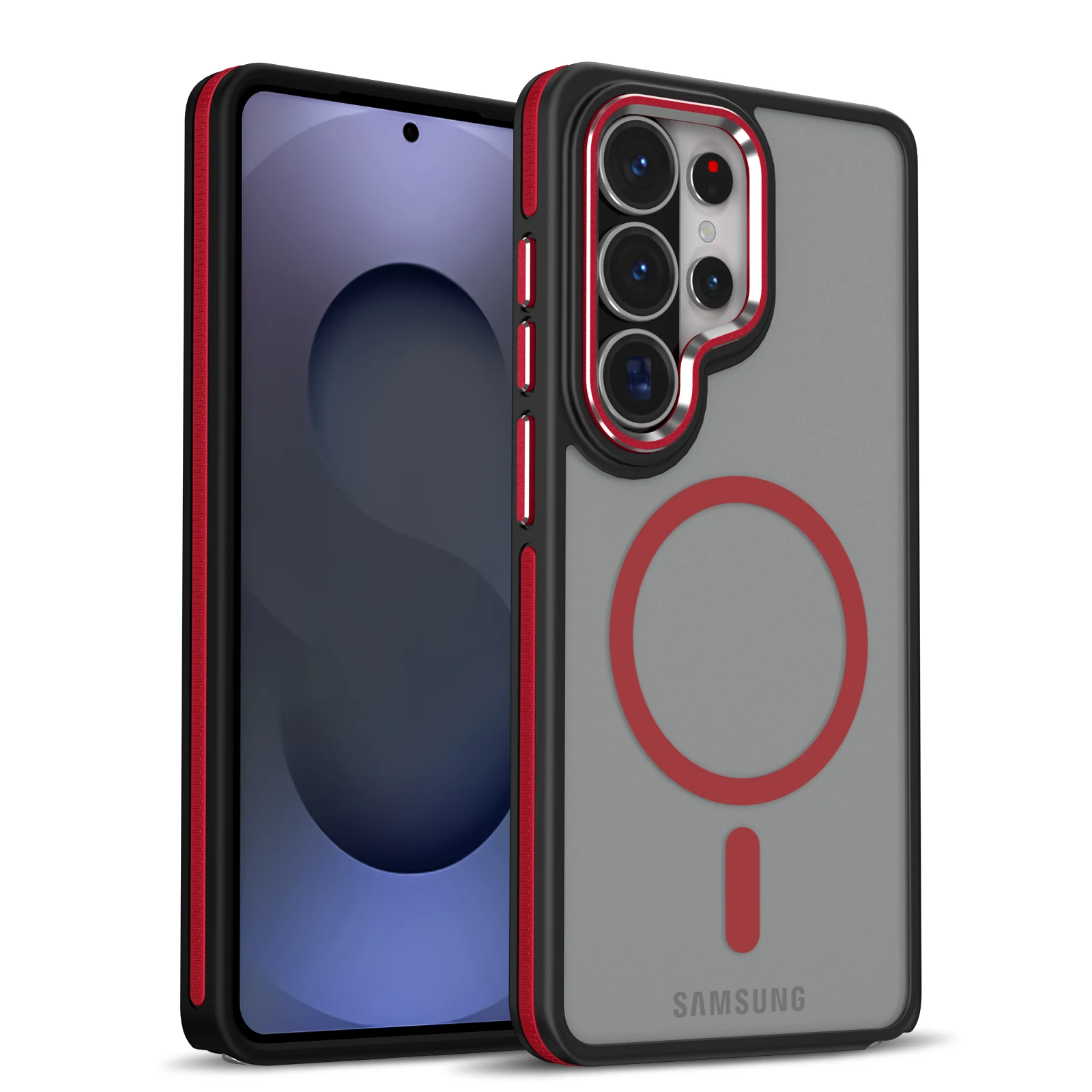 (galaxy S26 Plus, Vermelho) Capa Magnética Fosca Para Celular Samsung, Resistente A Choques E Quedas, Com Parte Traseira Rígida.