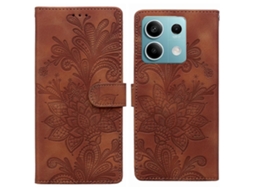 Capa De Celular Em Pu Com Fecho Magnético, Estampa Floral Em Relevo De Renda E Alça De Pulso Para Redmi Note 14 4g