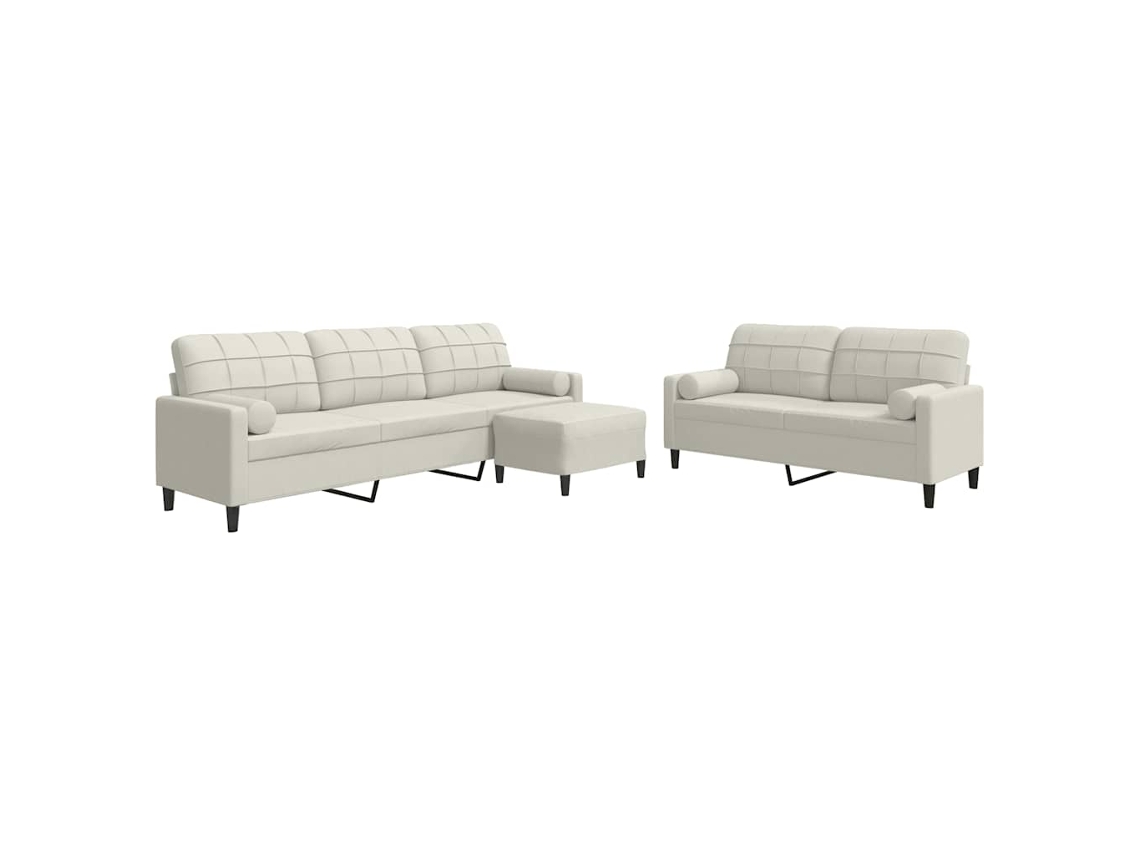 Maison Exclusive - 3 Pcs Conjunto De Sofás Com Almofadões E Rolos Veludo Creme