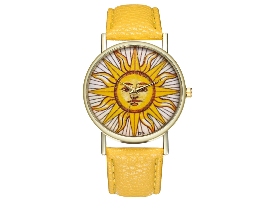 Relógio Analógico de Pulso com Pulseira Pu Quartz Zhoulianfa Amarelo