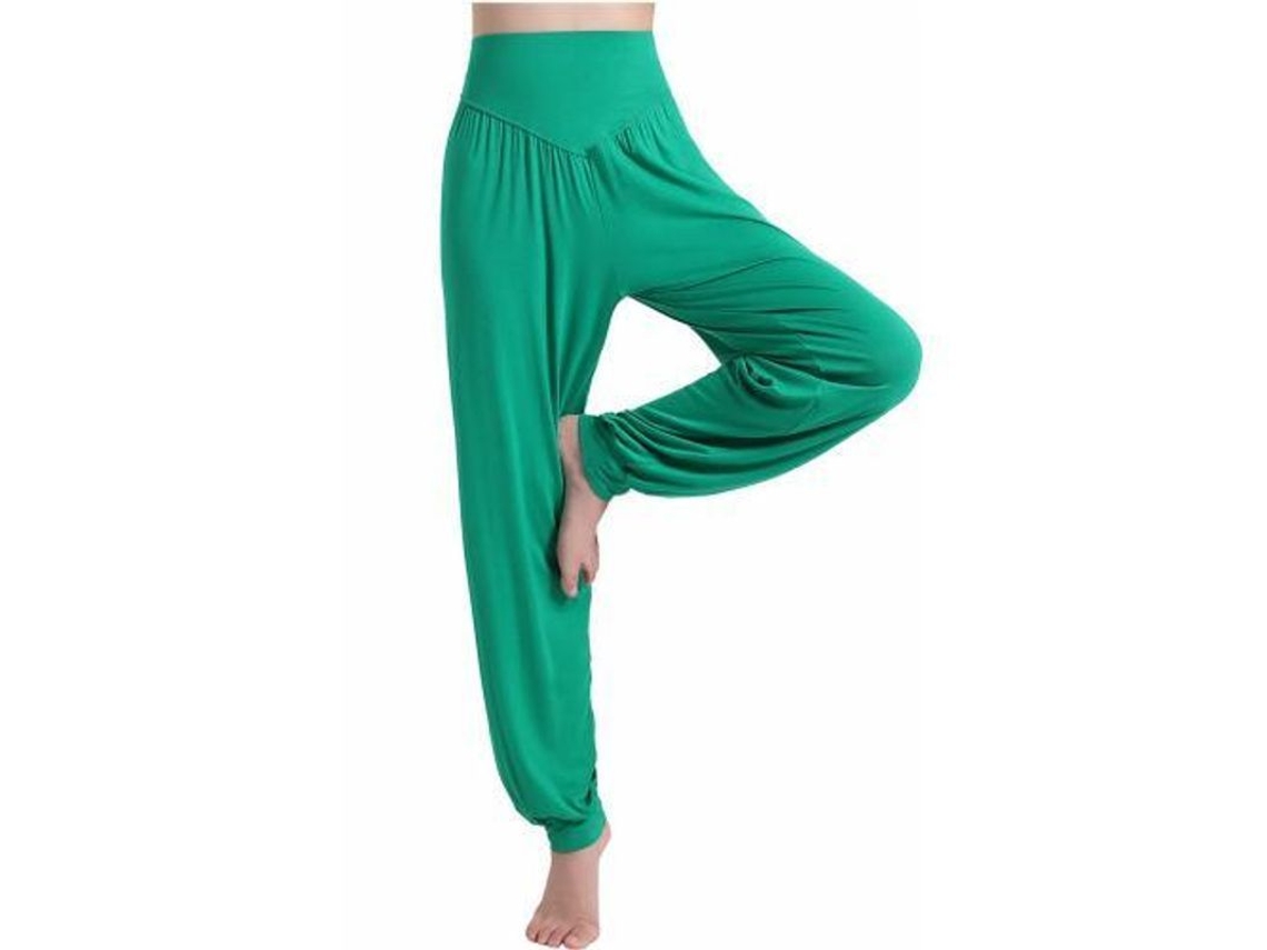 2026 pantalones Harem de Yoga para Mujer Hippie Boho Verano Baggy Joggers Elásticos de Talla Grande M Verde