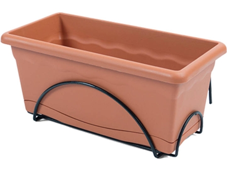 VASO COM PRATO INTEGRADO PARA VARANDA 50X20CM + SUPORTE TERRACOTA
