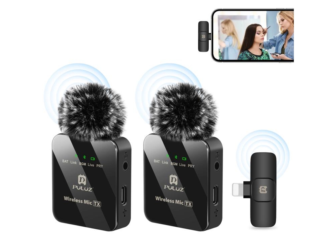 Microfone de lapela sem fio para iPhone/iPad, com interface de 8 pinos, 1 transmissor e 1 receptor, preto | XIAOMOYU