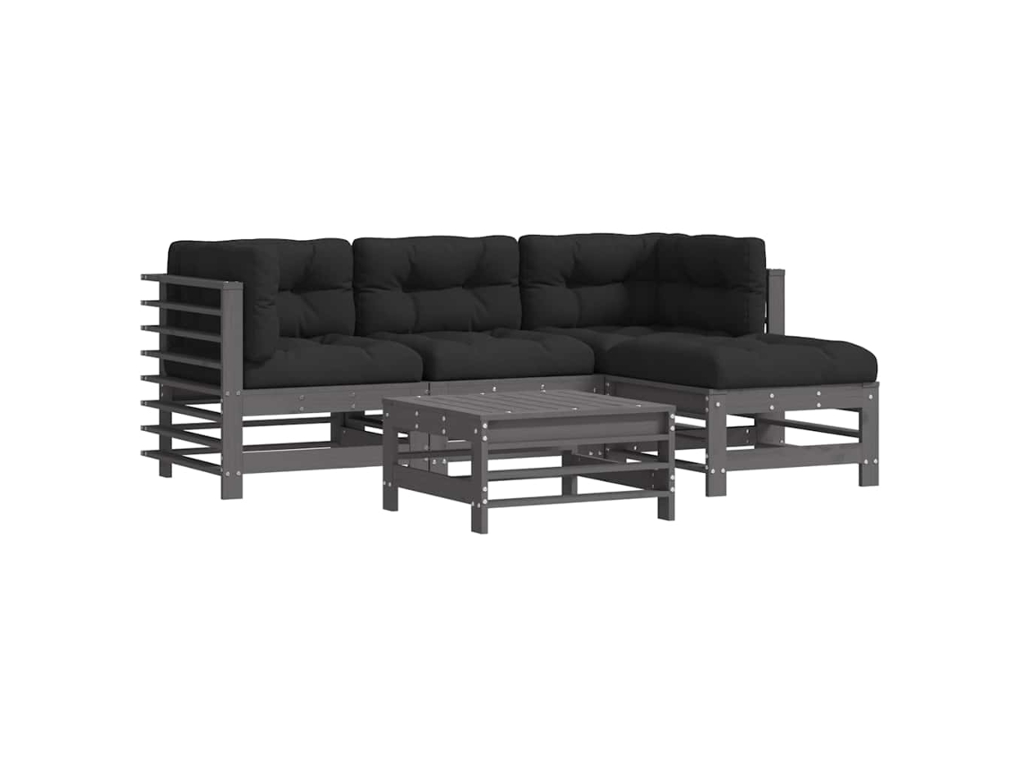 Conjunto de 5 Lounge Jardim com Almofadões Madeira Maciça Cinza MAISON EXCLUSIVE (5pcs)