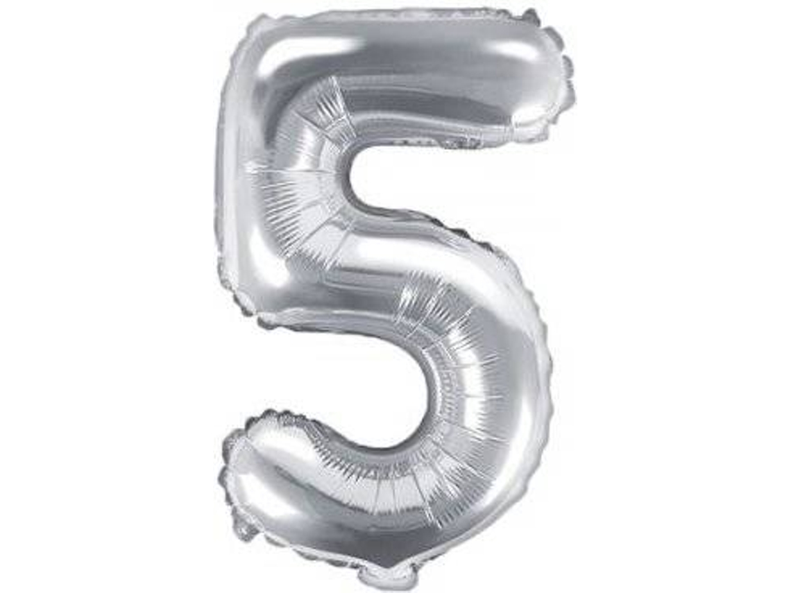 Balão PARTYDECO número 5 Foil 35cm Prateado