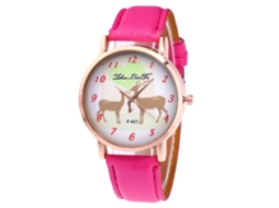 Relógio de quartzo estilo vintage para estudantes com pulseira de tecido (rosa e vermelho)