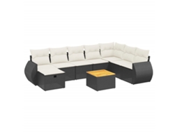 Conjunto de 9 Sofás para Jardim com Almofadões Vime Pe Preto MAISON EXCLUSIVE (9 pcs)