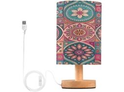 Abajur De Cabeceira Com Estampa Étnica Para Quarto, Portas De Carregegamento Usb C, Luminária De Mesa Cabeceira, Luminária