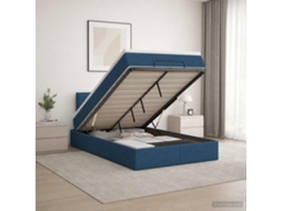 Vidaxl Cama Ottoman Com Colchão Com Cabeceira Azul 120 X 200 Cm Tecido