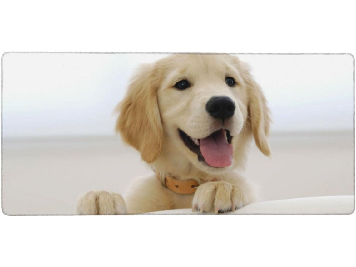 Mousepad Grande para Computador com Estampa de Golden Retriever e Base Borracha Antiderrapante, 40 X 90 Cm