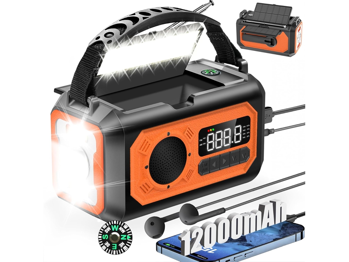 Rádio Solar, 2 Painéis Solares, Cabo Usb, Lanterna, Carregador De Celular Laranja Zeuxo