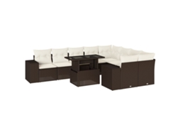 Conjunto 10 sofás jardim com almofadões VIDAXL vime PE castanho